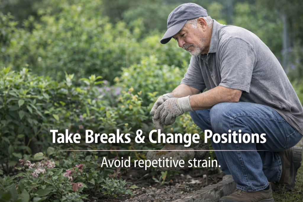 Gardening posture showing importance of changing positions