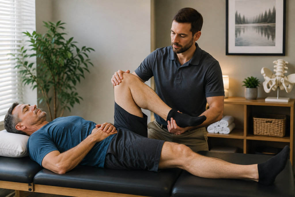 Man receiving pelvic floor physical therapy for chronic pelvic pain syndrome at Reform Physical Therapy in South Portland.