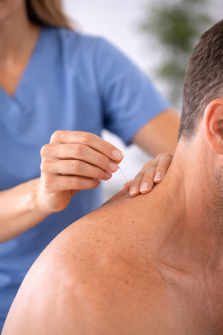 physical therapist performing dry needling