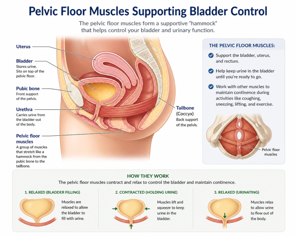 pelvic floor muscles supporting bladder control diagram

