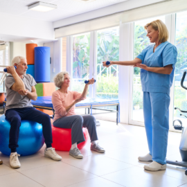 Older adult performing strength exercises for healthy aging independence.