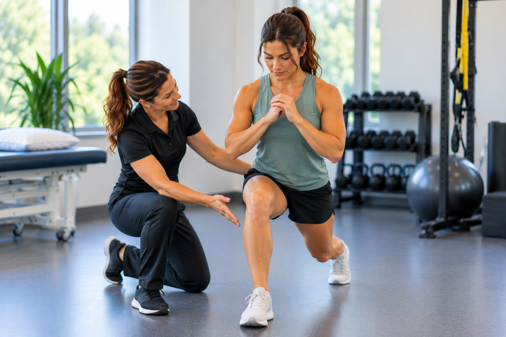 Patient performing a hip strengthening exercise during hip labral repair rehabilitation.