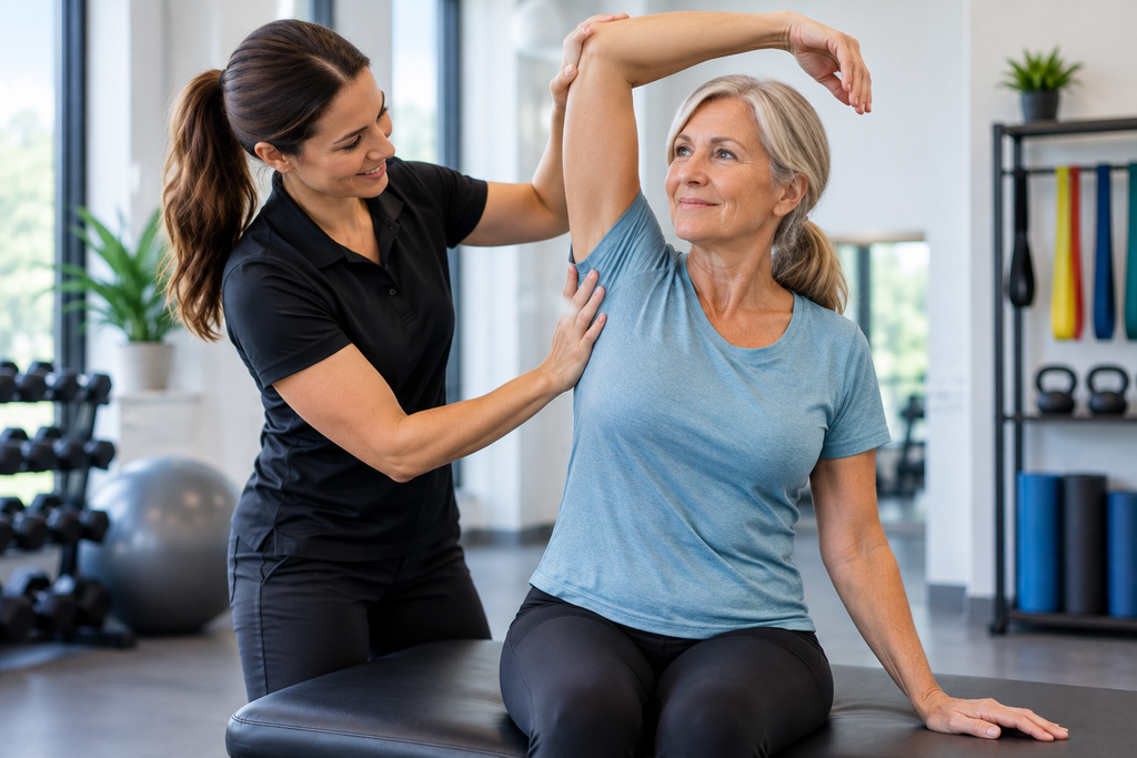 Patient performing a mobility exercise during joint stiffness physical therapy.