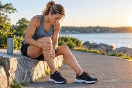 Runner experiencing knee pain before starting overuse injury physical therapy.