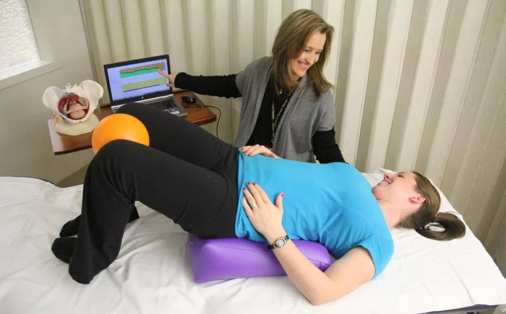 pelvic floor physical therapy session with physical therapist
