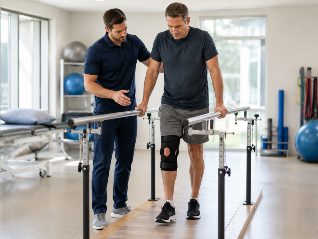 Physical therapist providing one-on-one post-surgical physical therapy after knee surgery in Maine.